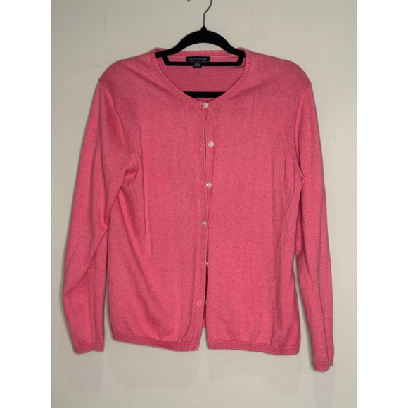 Lands' End Pink Cotton Cardigan Sweater Womens Medium Long Sleeve Minimalist - Picture 1 of 9